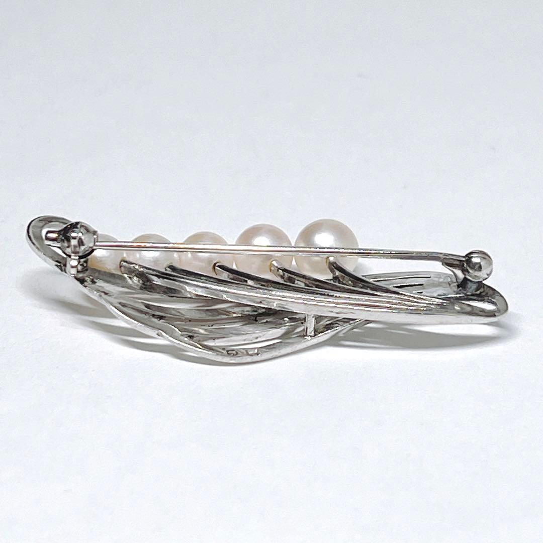 MIKIMOTO ミキモト パール　ブローチ　コサージュ　シルバー　リーフ