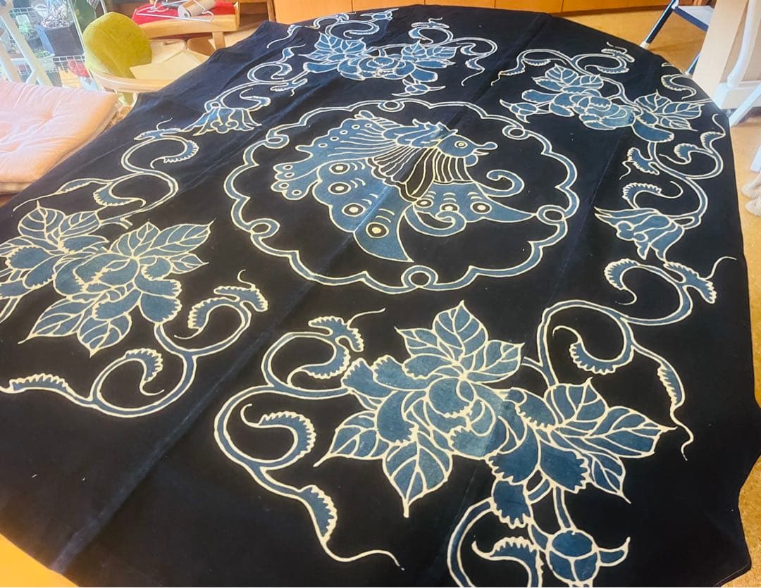 明治時代の筒描　揚羽蝶✴︎藍染タペストリー