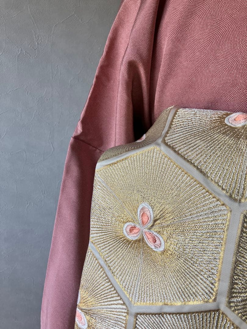 美品江戸小紋＆金糸袋帯&バッグ上品エレガントな3点セット