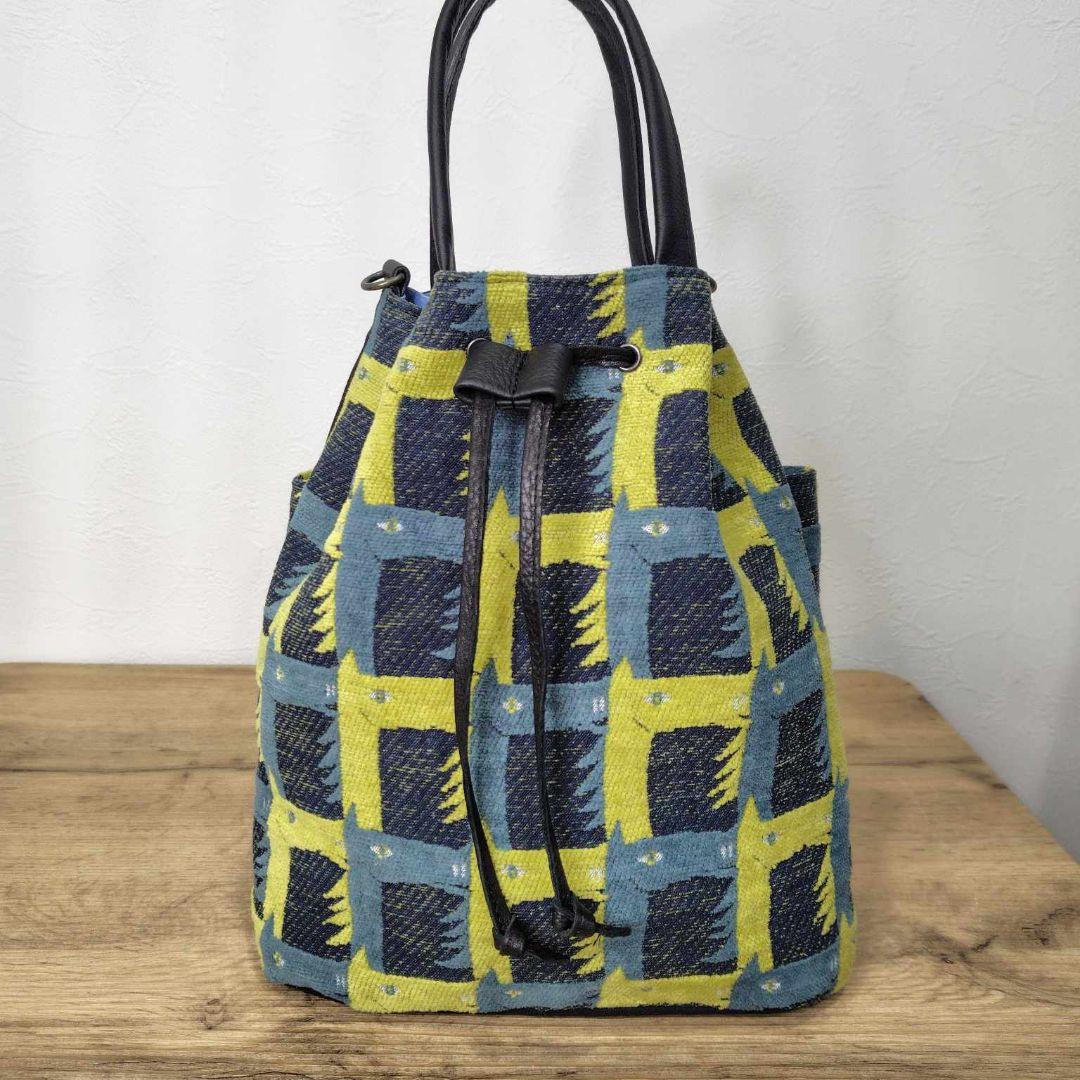 ミナペルホネン/thoroughbredサラブレットネイビー/巾着Lサイズ