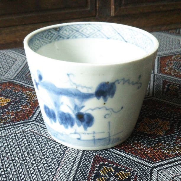 昔の蕎麦猪口 ★ 骨董 そば猪口 朝顔 見込み 虫 アンティーク 呉須 染付