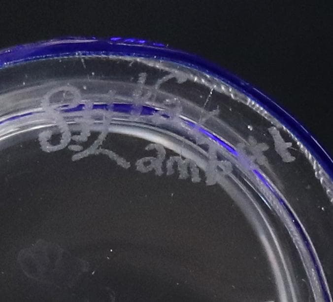 ヴァル・サン・ランベール 最高級 コバルトブルー被せ アシッドエッチング 蓋物