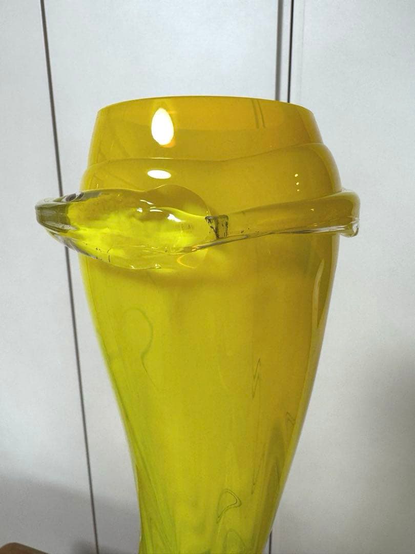 大型 ガラスイエローフラワーベース 造花アレンジ付き