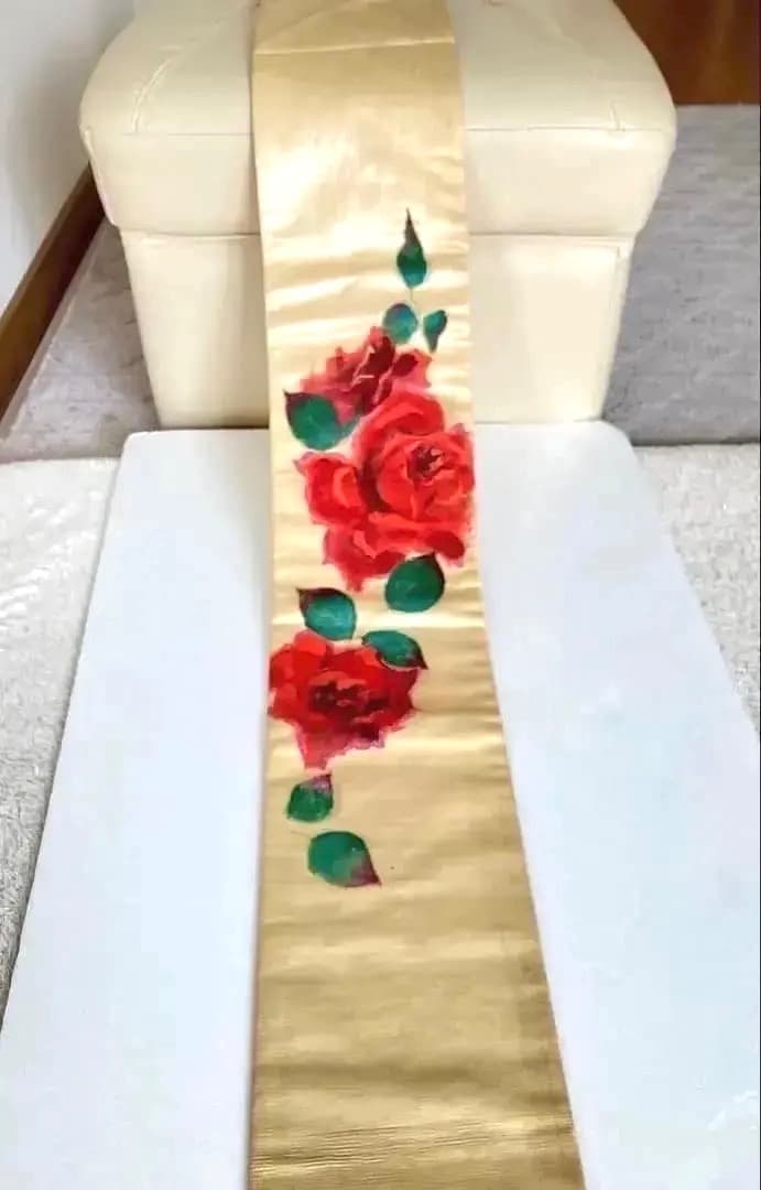 Antique Kimono 薔薇手描き 絵画的 圧倒的迫力 繻子正絹名古屋帯