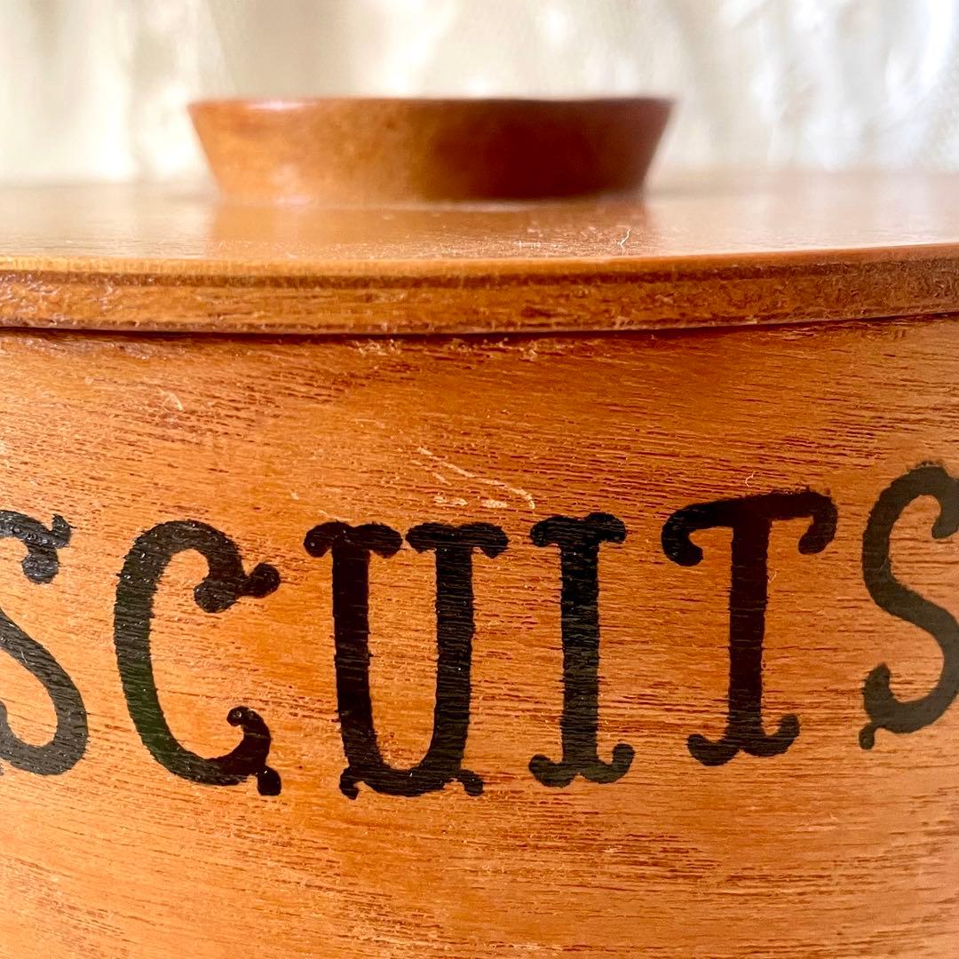 木製蓋付きビスケットジャー　キャニスター入れ持ち手ハンドルヨーロッパヴィンテージ