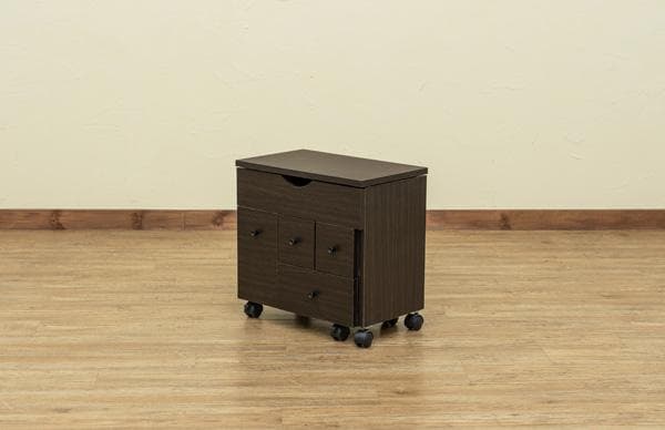 【新品・送料無料】スライド式コスメワゴン　DBR/WH