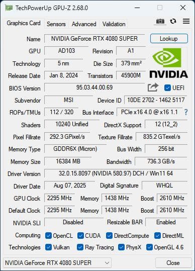 MSI RTX 4080 SUPER Gaming X Slim (中古)