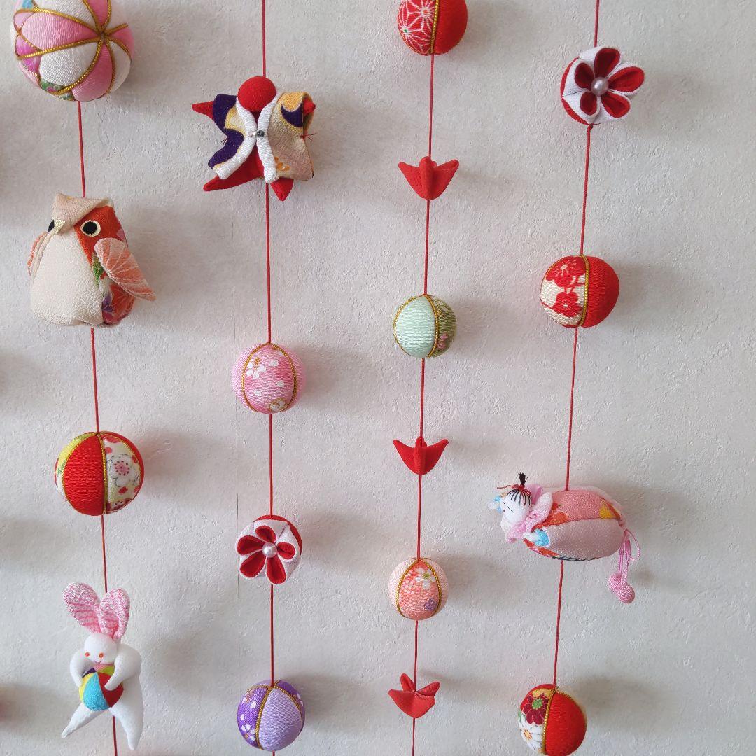 ちりめん細工　お雛様お祝い壁掛け下げ飾り　(大)　7下げ