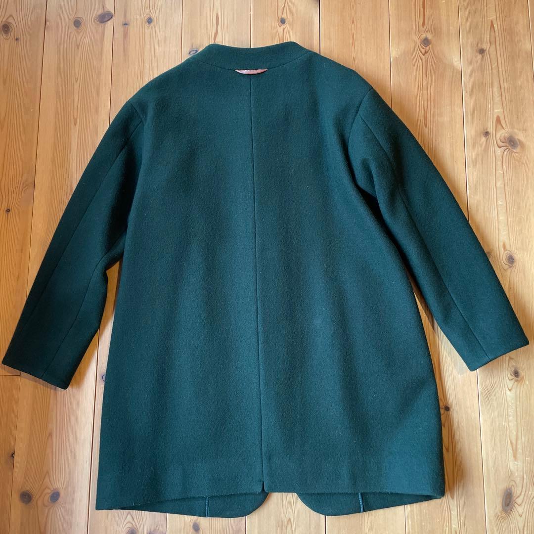 【パラスパレス】ノーカラーコート　ダークグリーン