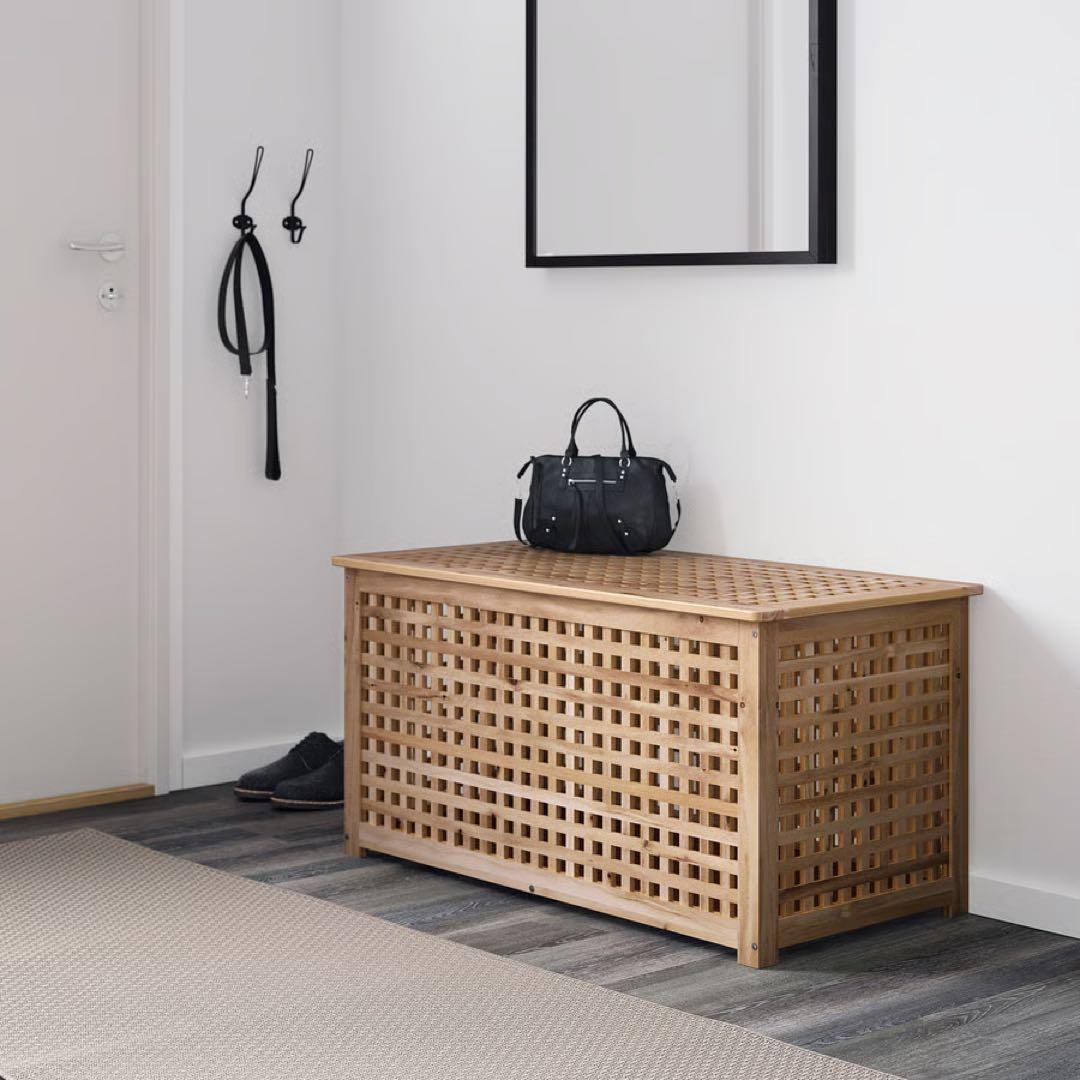 IKEA イケア　HOL ホール　テーブル 収納付き, アカシア材, 98x50