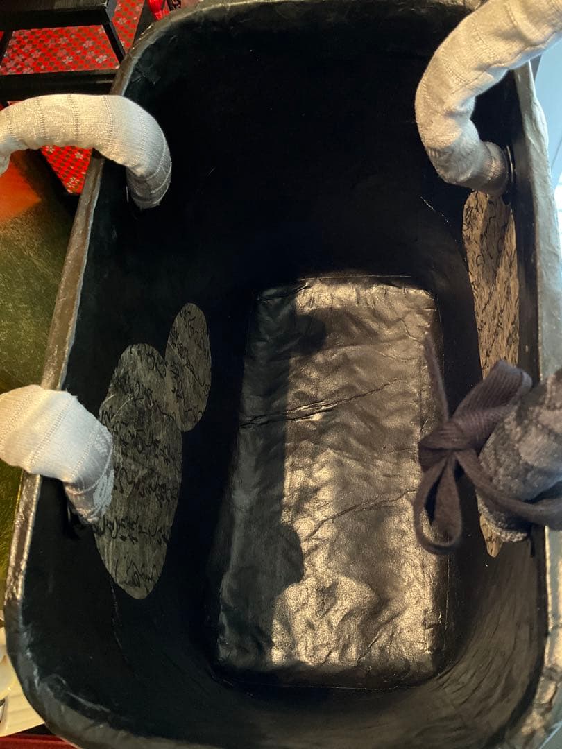 一閑張り　一閑張りバッグ　古文書　和紙　花絵柄　着物　京友禅　正絹　墨波紋様