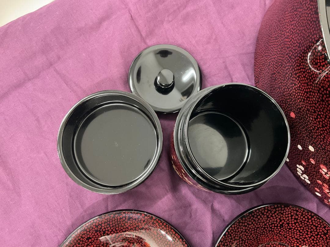 伝統工芸品　津軽塗　七々子塗　茶櫃セット　梅模様