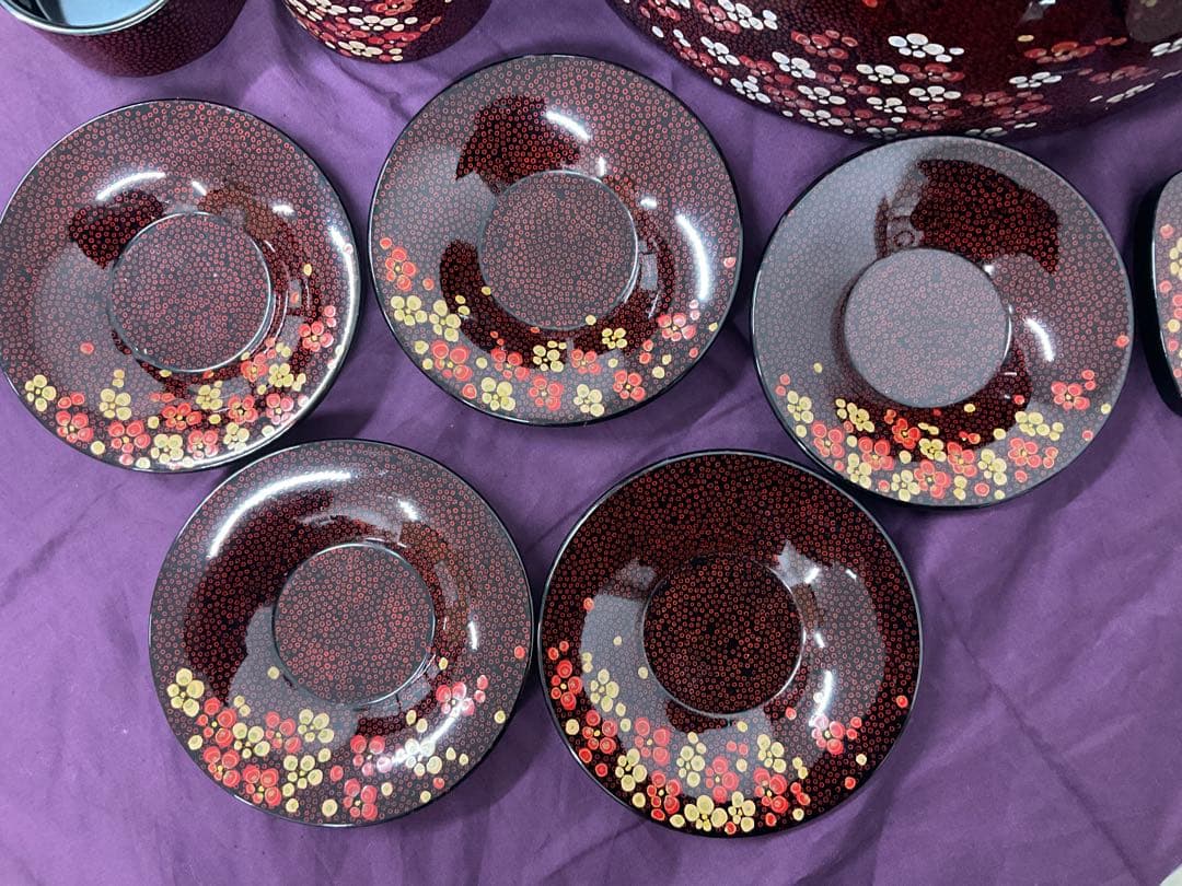 伝統工芸品　津軽塗　七々子塗　茶櫃セット　梅模様