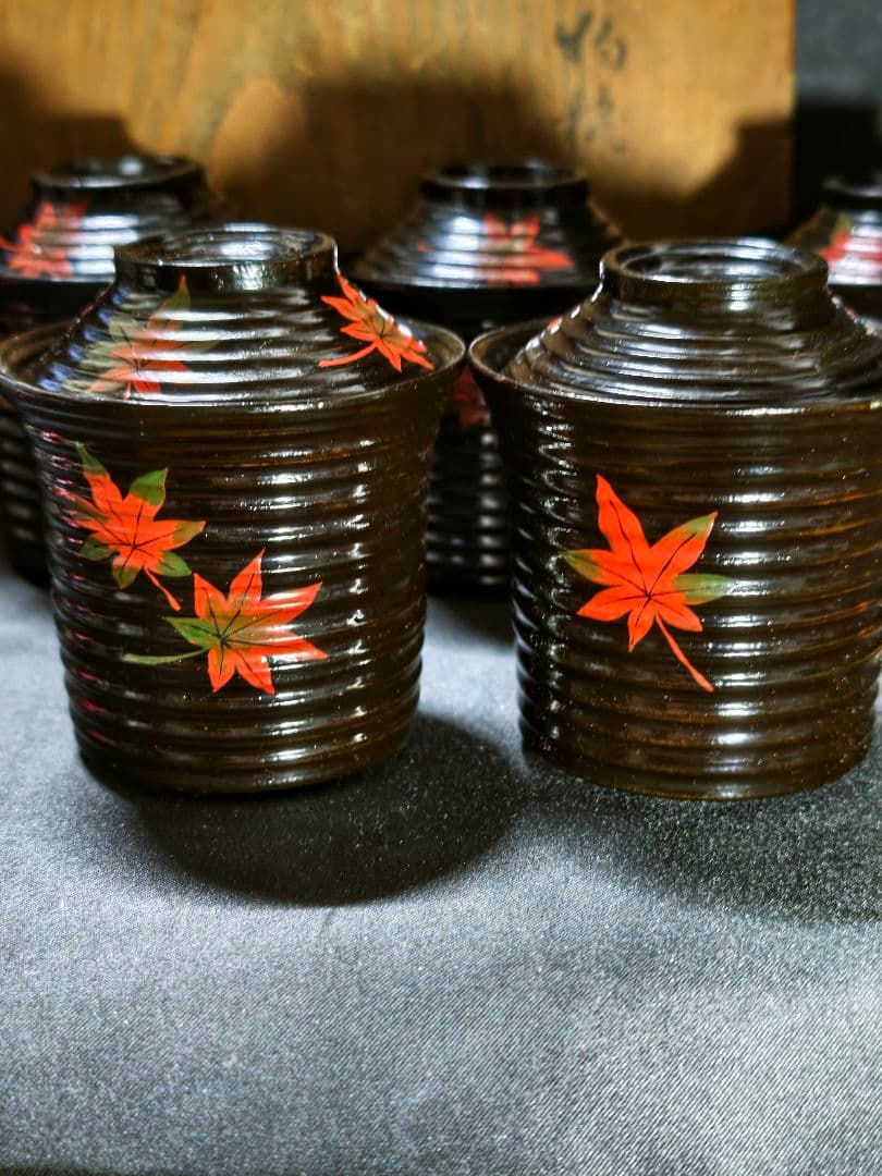 紅葉文吸い物椀 明治骨董 輪島塗 黒塗木製漆器 旧家蔵出し 蒐集家放出 時代物