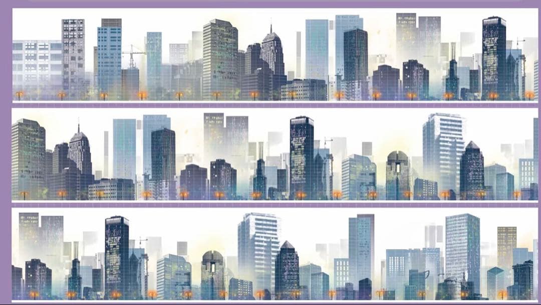 【9477】海外　マステ　4.8m 和紙マスキングテープ　都市　夜　装飾背景系