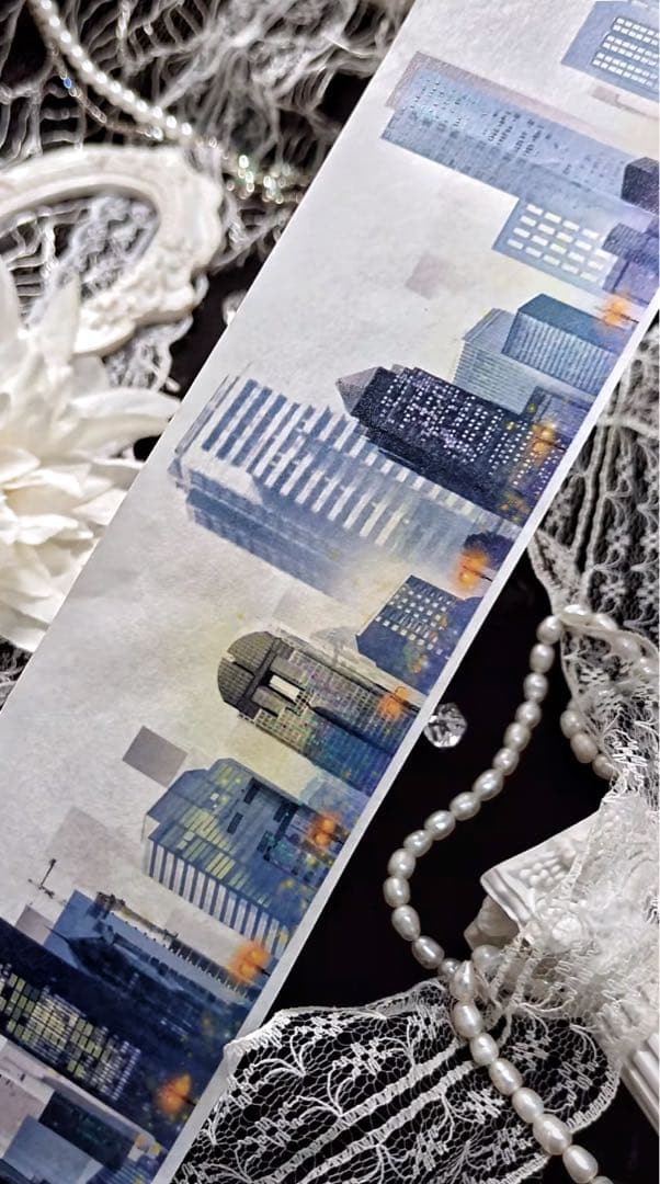 【9477】海外　マステ　4.8m 和紙マスキングテープ　都市　夜　装飾背景系