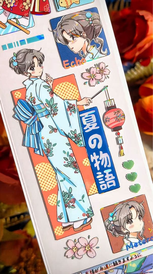 【9437】海外　3/5/巻　貝殻光マスキングテープ　女の子　祭り　夏　人物系