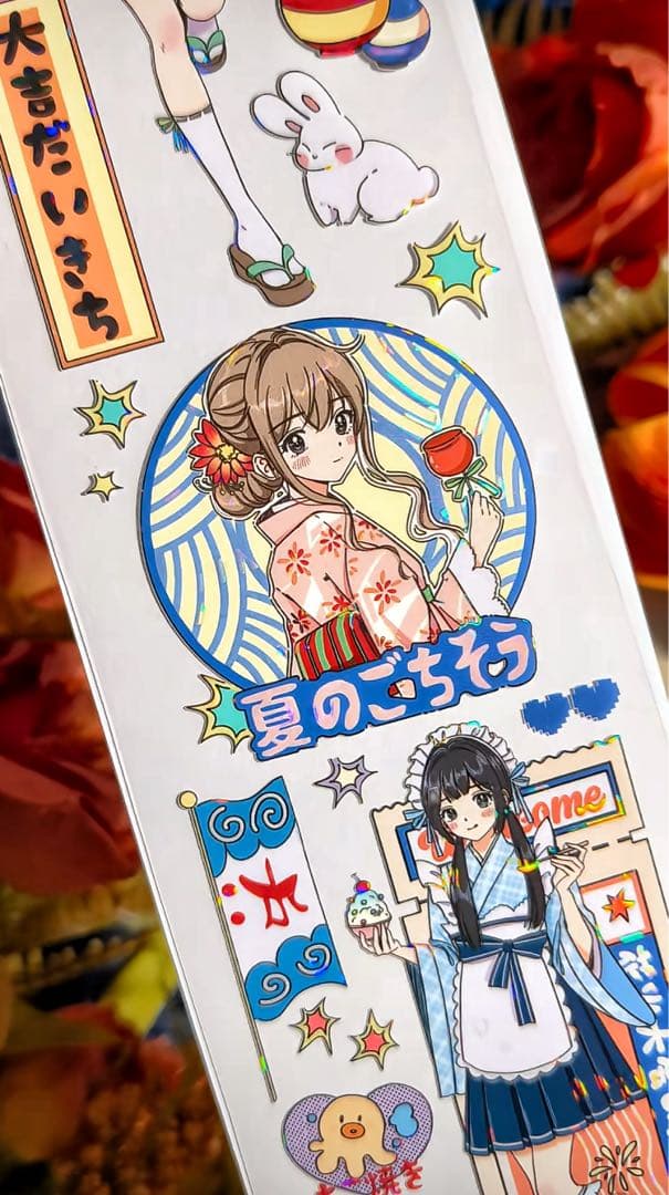 【9437】海外　3/5/巻　貝殻光マスキングテープ　女の子　祭り　夏　人物系