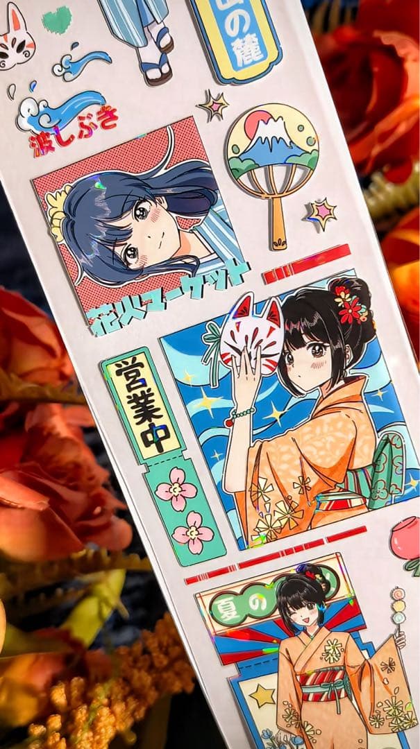 【9437】海外　3/5/巻　貝殻光マスキングテープ　女の子　祭り　夏　人物系