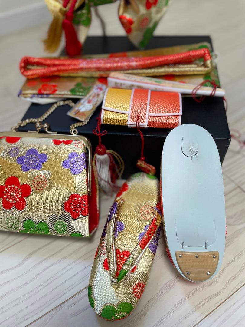 七五三 着物セット 赤とピンク 花柄　正絹