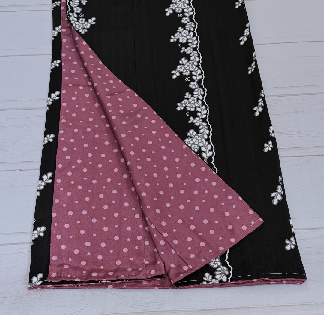 専用：着物８　松田聖子　小花スカラップ柄袷着物　黒　正絹　身丈１６９裄丈６９.５