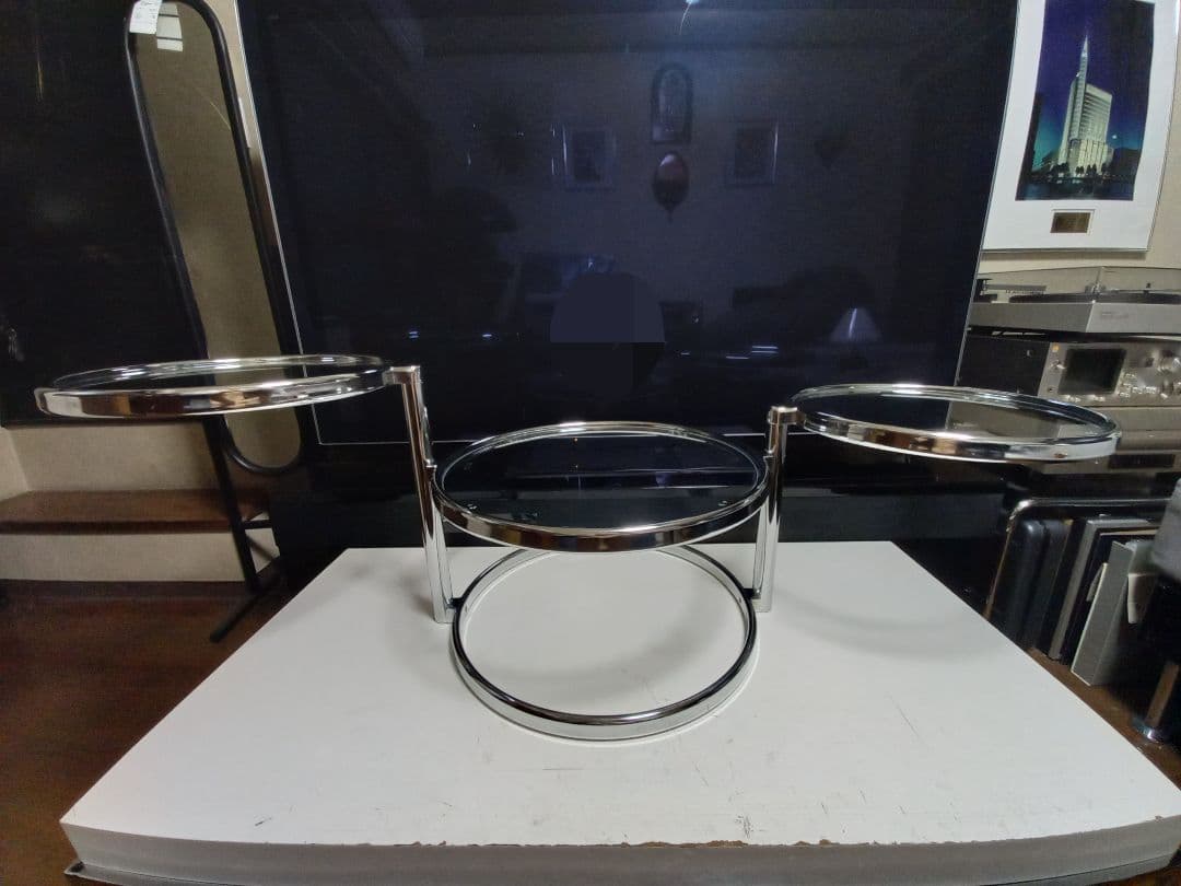 1980's　スペースエイジ　メタル　フープ　スイング　サイド　ラック　テーブル