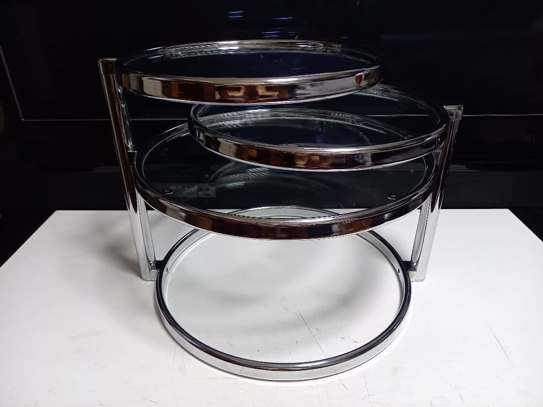 1980's　スペースエイジ　メタル　フープ　スイング　サイド　ラック　テーブル