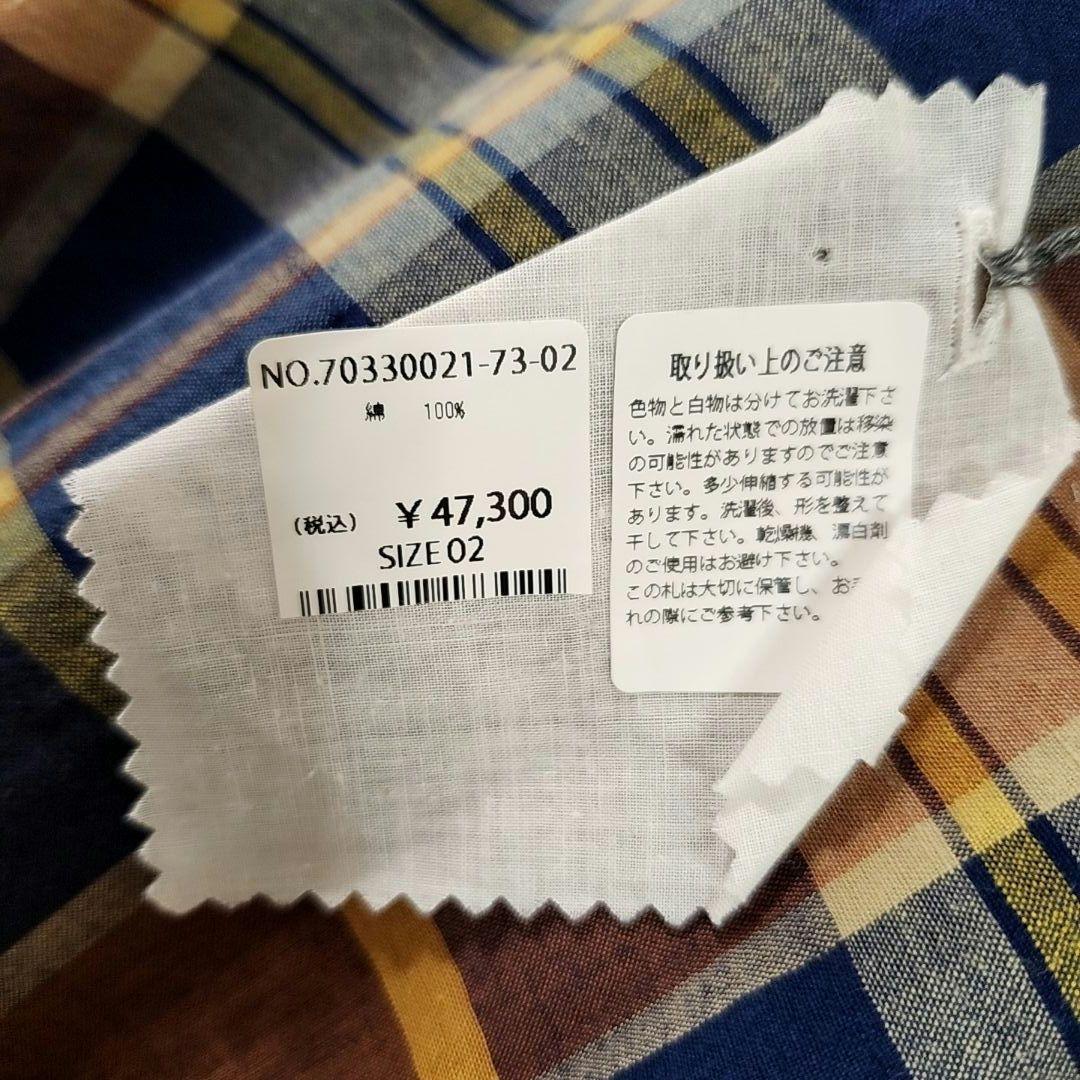 美品✨　45R インド麦平のマドラスフリルカシュクールブラウス　マドラスチェック
