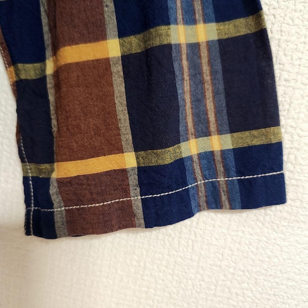 美品✨　45R インド麦平のマドラスフリルカシュクールブラウス　マドラスチェック