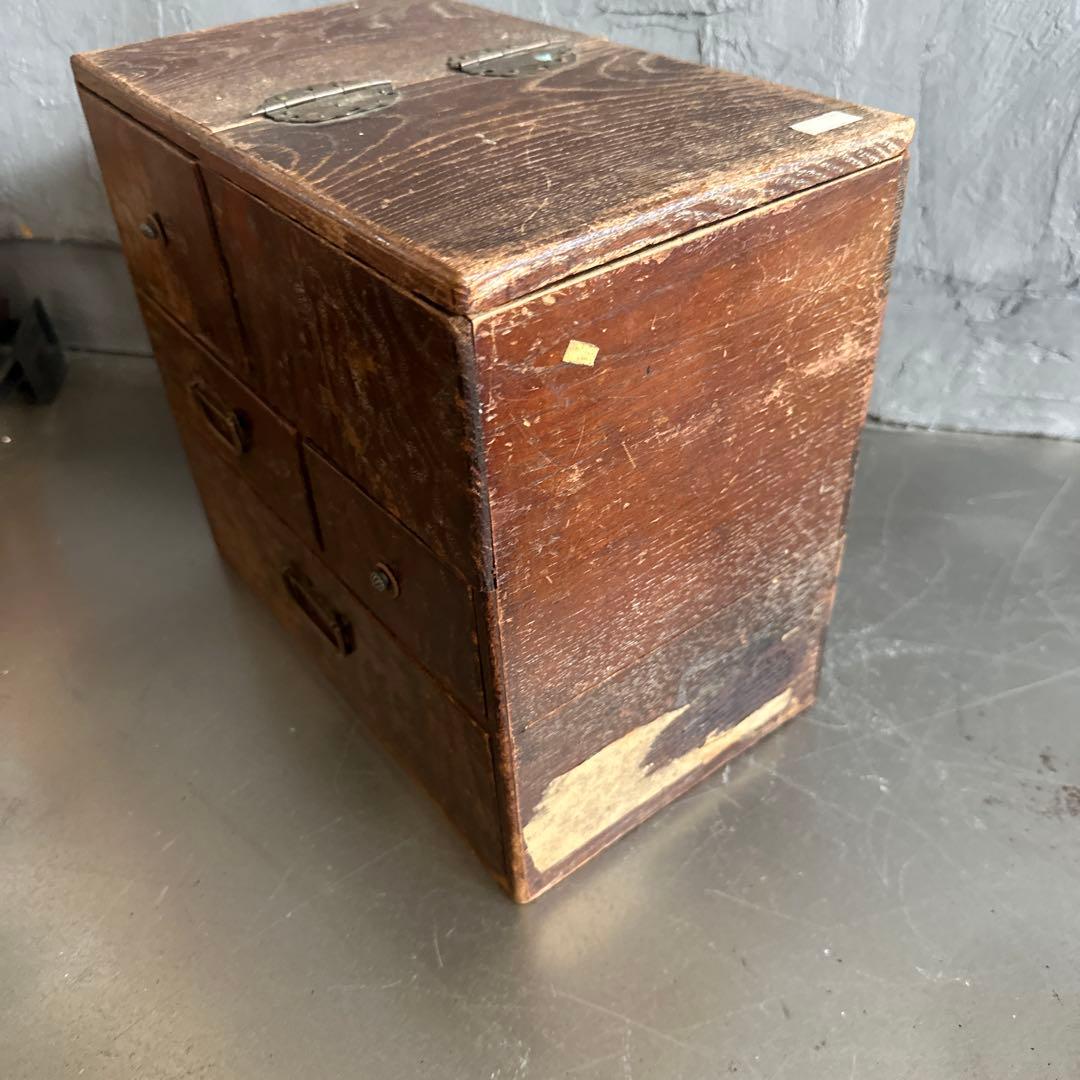 とても味のある裁縫箱ヴィンテージ　木製箪笥 収納に！