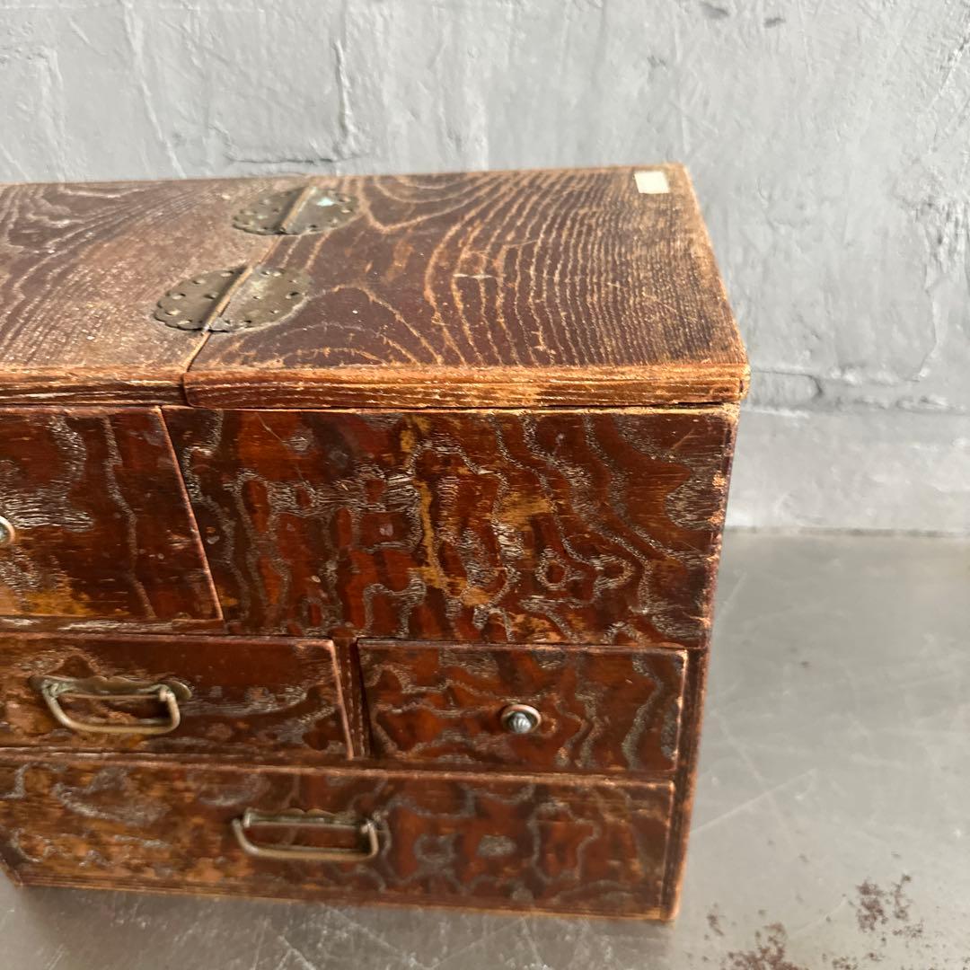 とても味のある裁縫箱ヴィンテージ　木製箪笥 収納に！