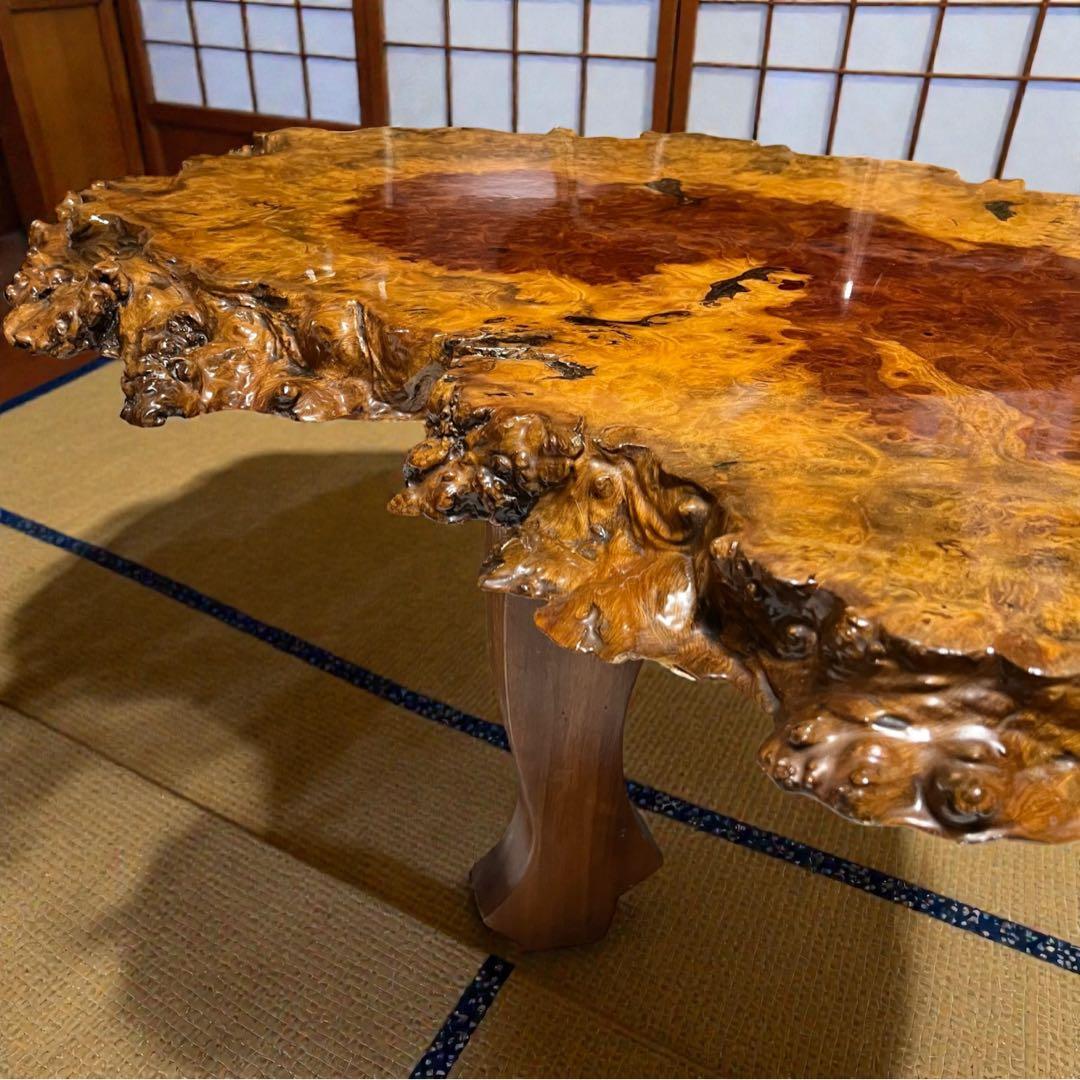天然木　花梨　一枚板　輪切　瘤　瘤杢　玉杢 総無垢　花台　座卓　ローテーブル
