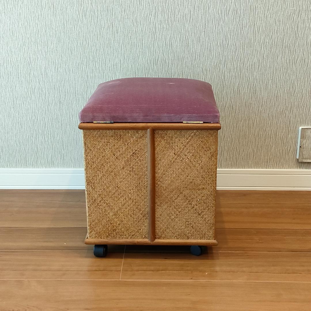 ラタン　机　スツール付き　 引出し７杯　書机