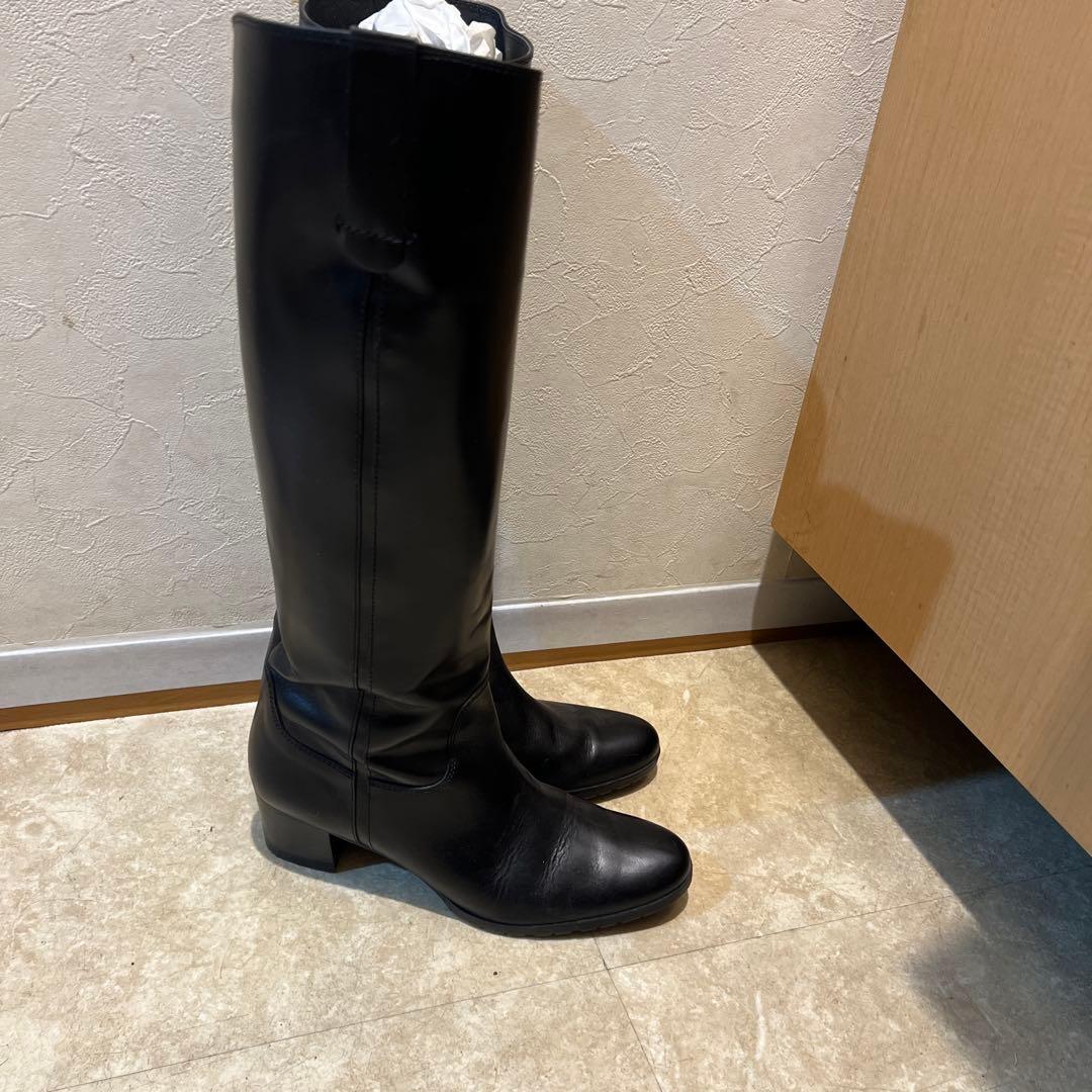 黒 ロングブーツ 低ヒール