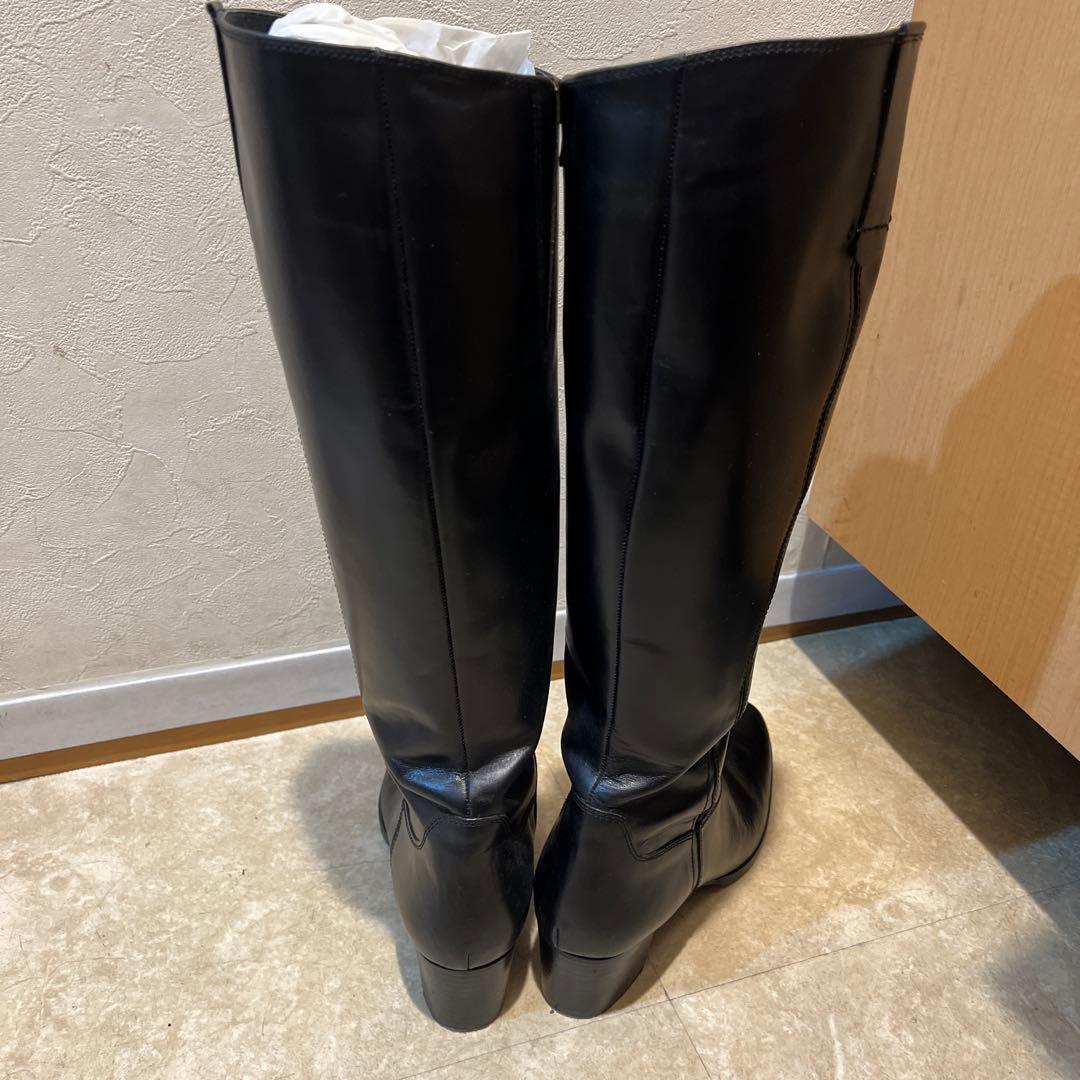 黒 ロングブーツ 低ヒール