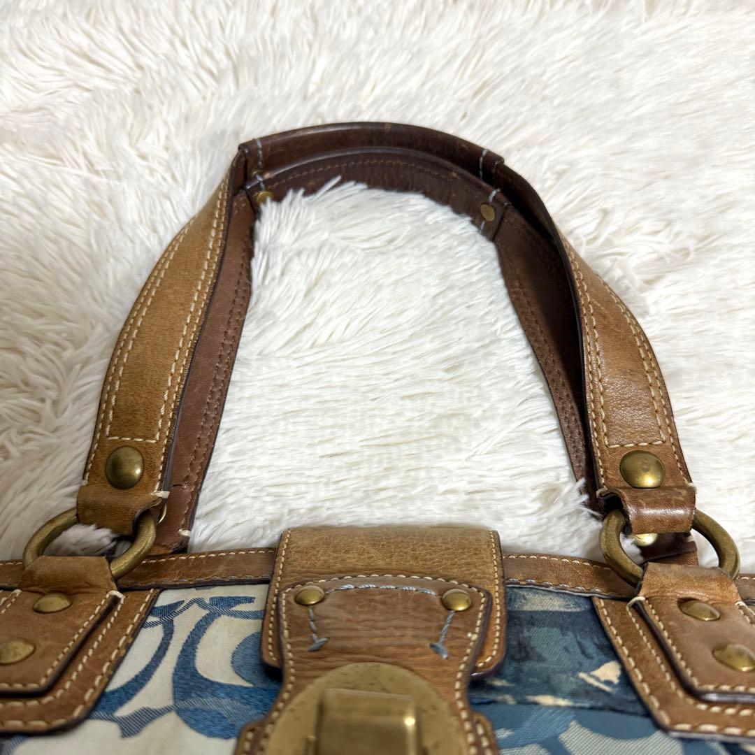 【希少】コーチ　パッチワーク ハンドバッグ ターソロック　デニム 青　10816