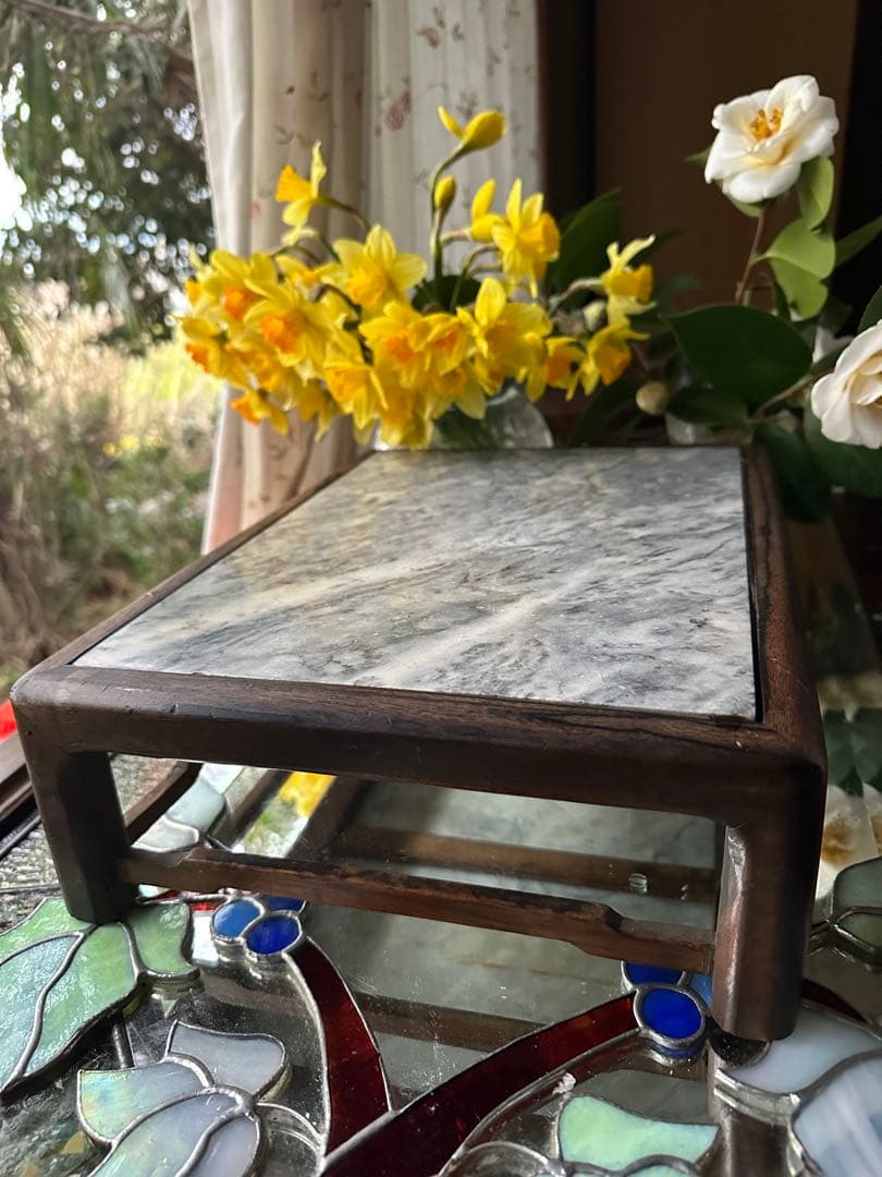 超限定7月16日20時迄‼️KUROGAKI❌大理石飾り台白❌黒黒柿孔雀杢飾台1客