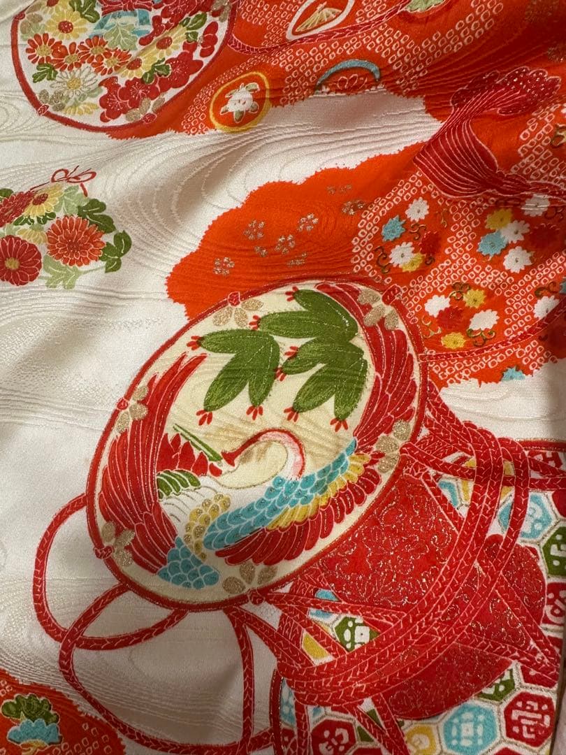 七五三 3歳 着物 被布 オレンジ 白