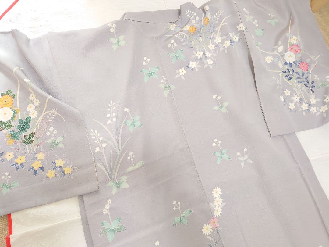 正絹　袷　訪問着　藤色