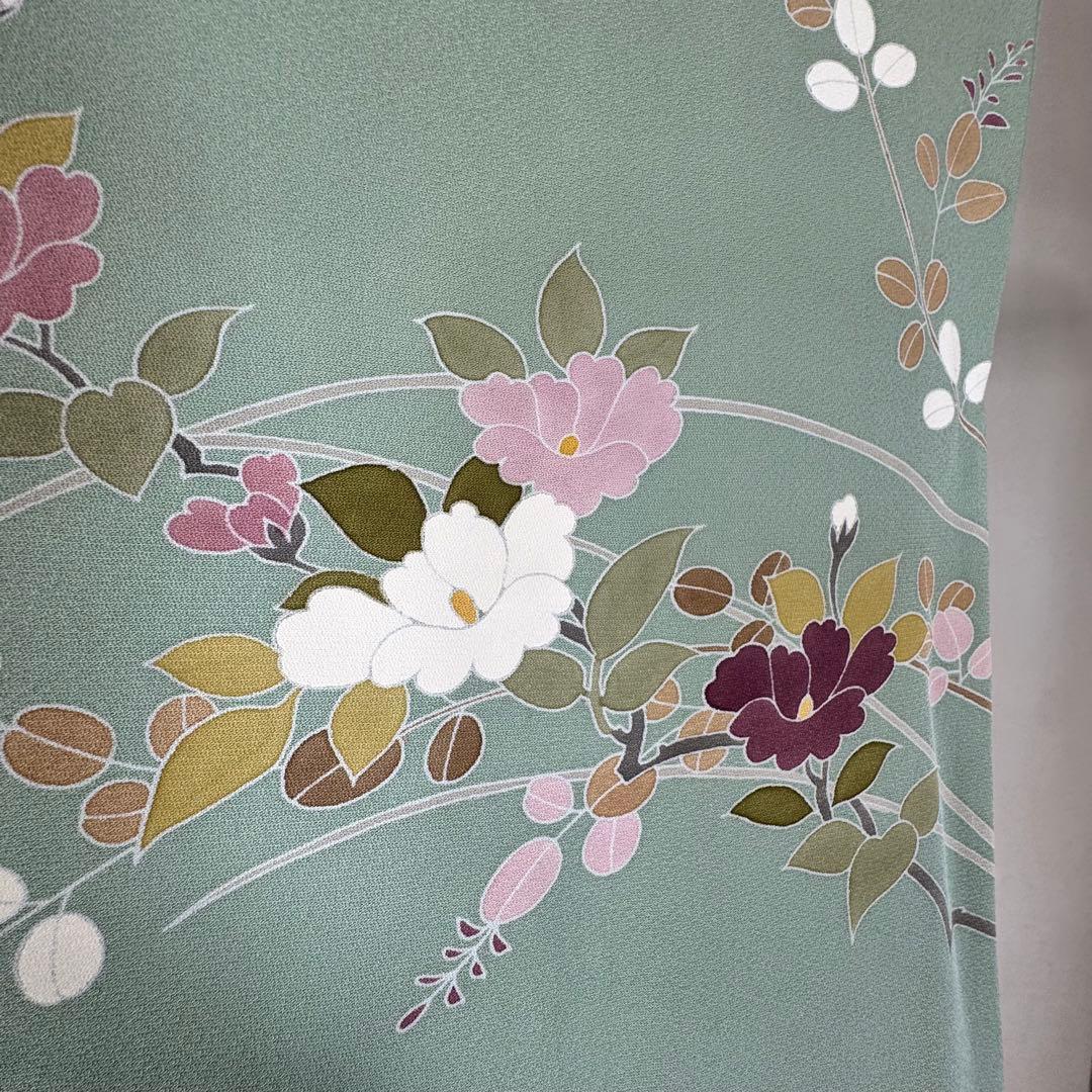 超美品　正絹　袷　訪問着　トールサイズ　春色　緑　裄長め　165裄69.5