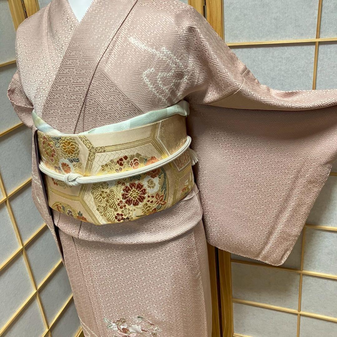 ごうすけぷ様［7160］訪問着 美品 花流水文様 絞り 刺繍幅広サイズ正絹着物袷