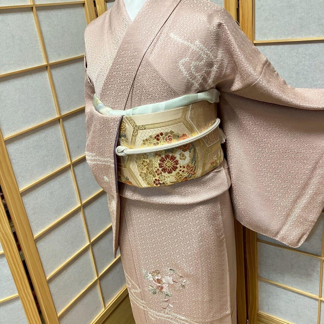 ごうすけぷ様［7160］訪問着 美品 花流水文様 絞り 刺繍幅広サイズ正絹着物袷