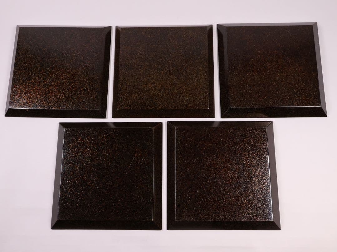 【MB45】時代 梨地吸物膳 十客 月と草花蒔絵 秋草 四方膳 卓上 折敷 木製