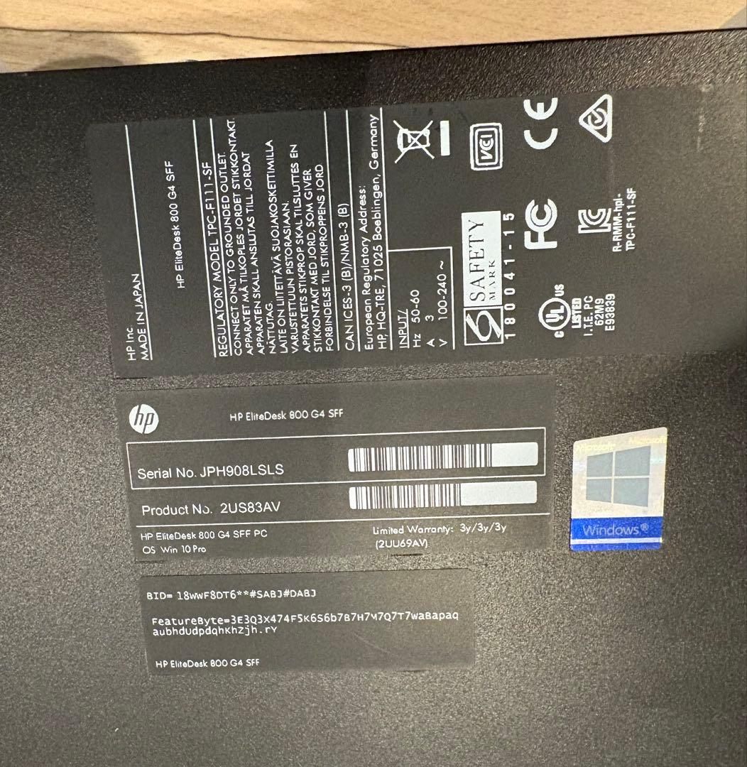 【動作確認済】HP EliteDesk 800 G4 SFF i5 16GB