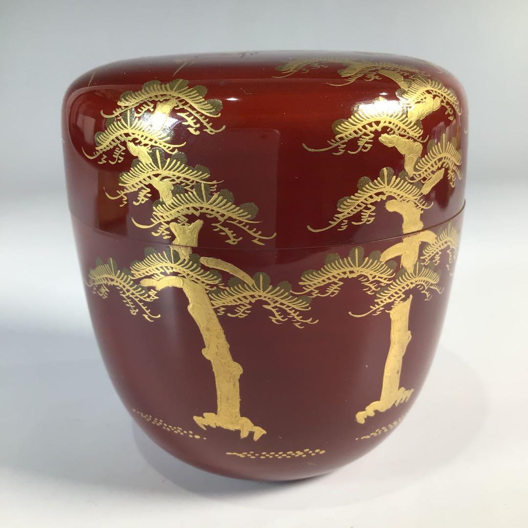 Ｎ５１９　棗　『塗師　哲山作』『溜塗』『遠山蒔絵』『中棗』　共箱　茶道具
