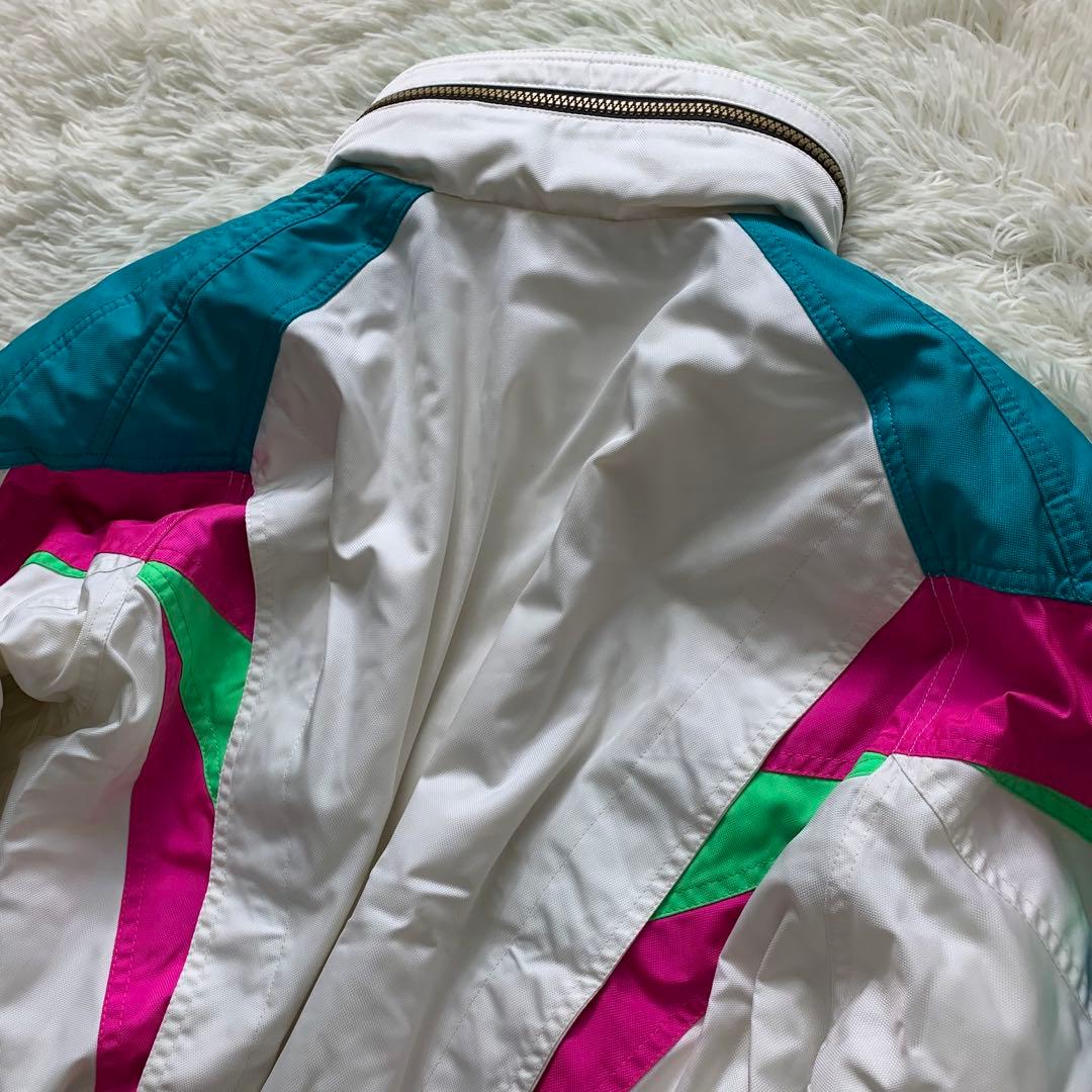 美品■アシックス レトロ　スキーウェア ホワイト マルチカラー M