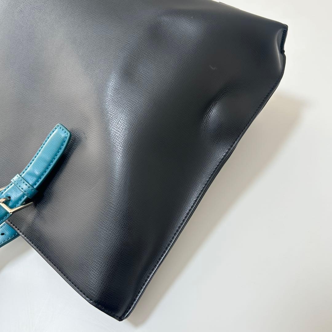 ポールスミス トートバッグ 黒×ターコイズ 本革 ビジネスバッグ A4収納可