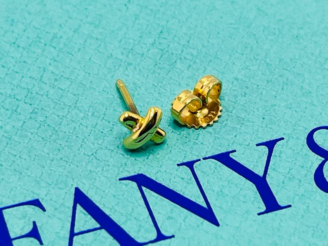 c920 ティファニー　クロス　ステッチ　AU750 k18 YG ピアス　片耳