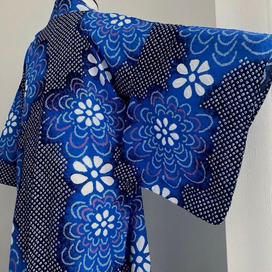 専用chaps❤️様 有松絞り　浴衣　上質　花模様　身丈160cm トーN2-78