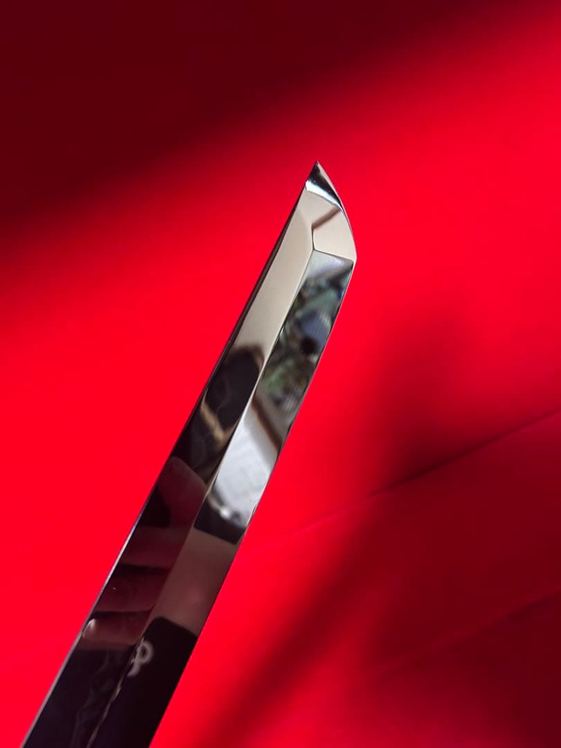 No.01420 包丁　先丸　水本焼　白鋼　富士山満月波紋　完全鏡面仕上げ　箱付